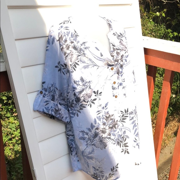 Croft & Barrow Blue Boxy Blouse with Mandarin Collar - Picture 7 of 14